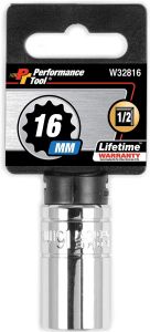 16MM 1/2" Drive 12 Point Deep Metric Socket