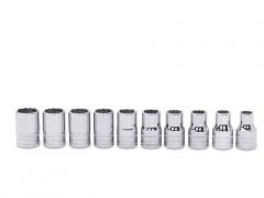 10 pc 1/2" Drive 12-Point Metric Flank Drive Shallow Socket Set (10-19 mm)